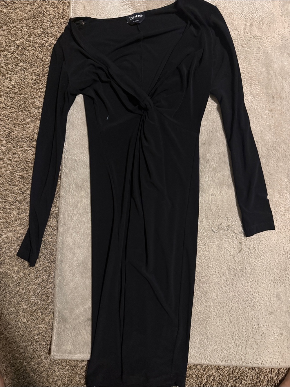 bebe Black Twist-Detail Long Sleeve Dress